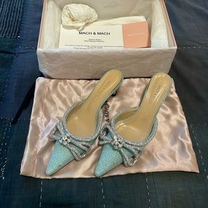 Mach & Mach Glitter Double Bow Mules Blue 38.5 SS21-2210